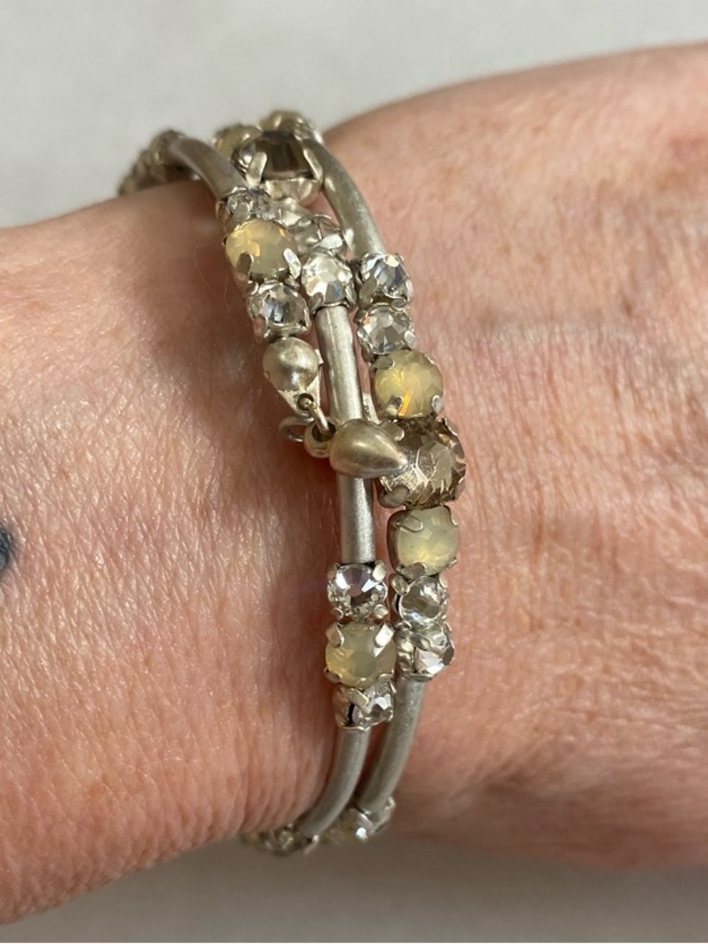 Silver tone  & Clear Crystal Double-Row Bracelet
